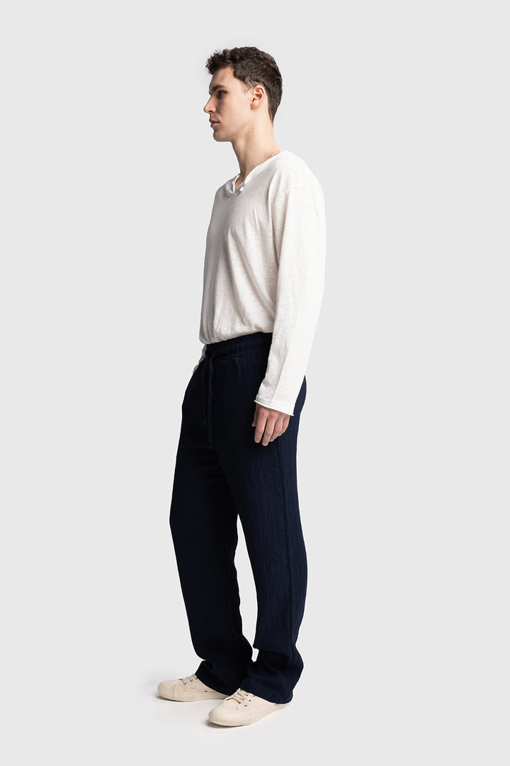 Giesto Pantalon à effet froissé - Bleu marine