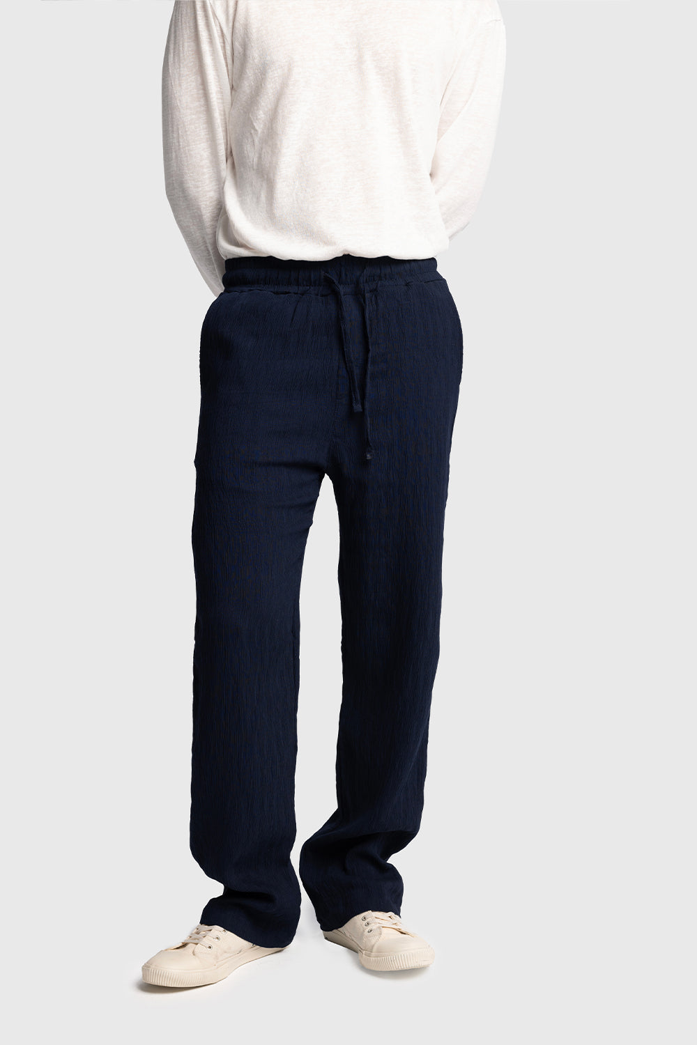 Giesto Pantalon à effet froissé - Bleu marine