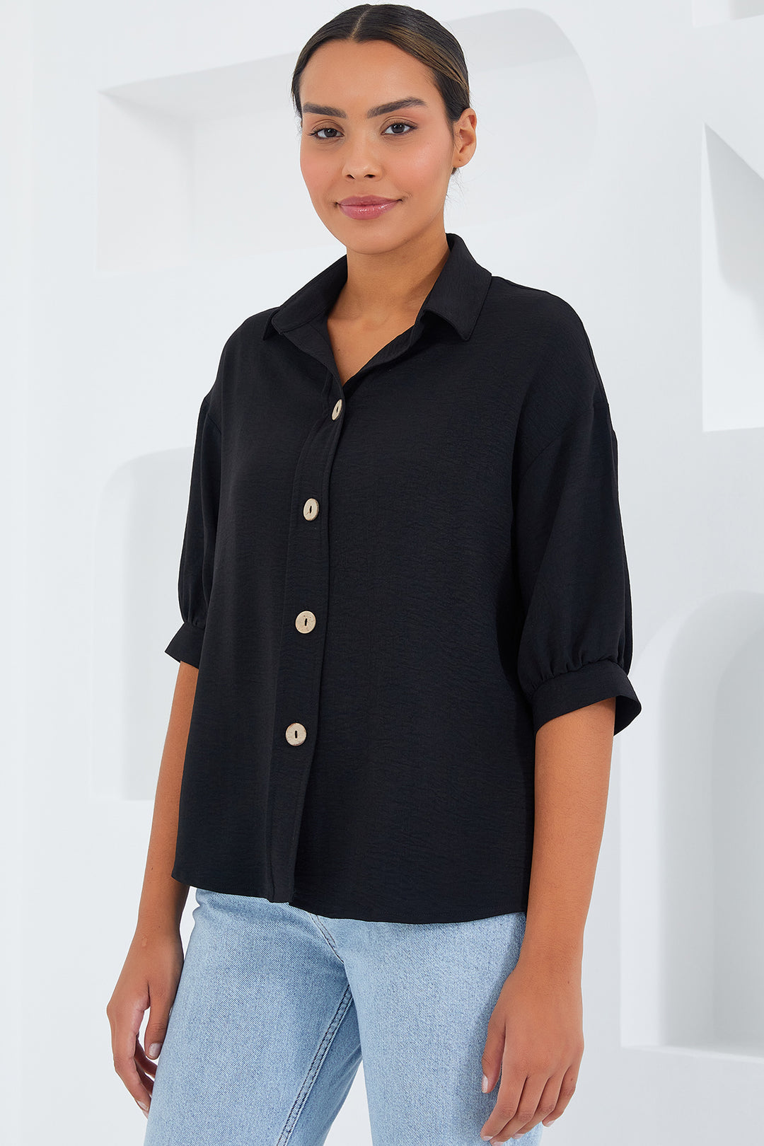 Bigdart Chemise en Lin Oversize à Manches Courtes Noire Femme 20240 - Noir