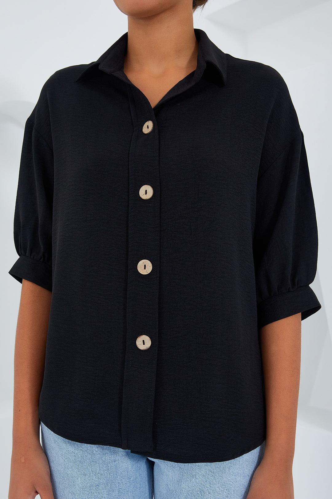 Bigdart Chemise en Lin Oversize à Manches Courtes Noire Femme 20240 - Noir