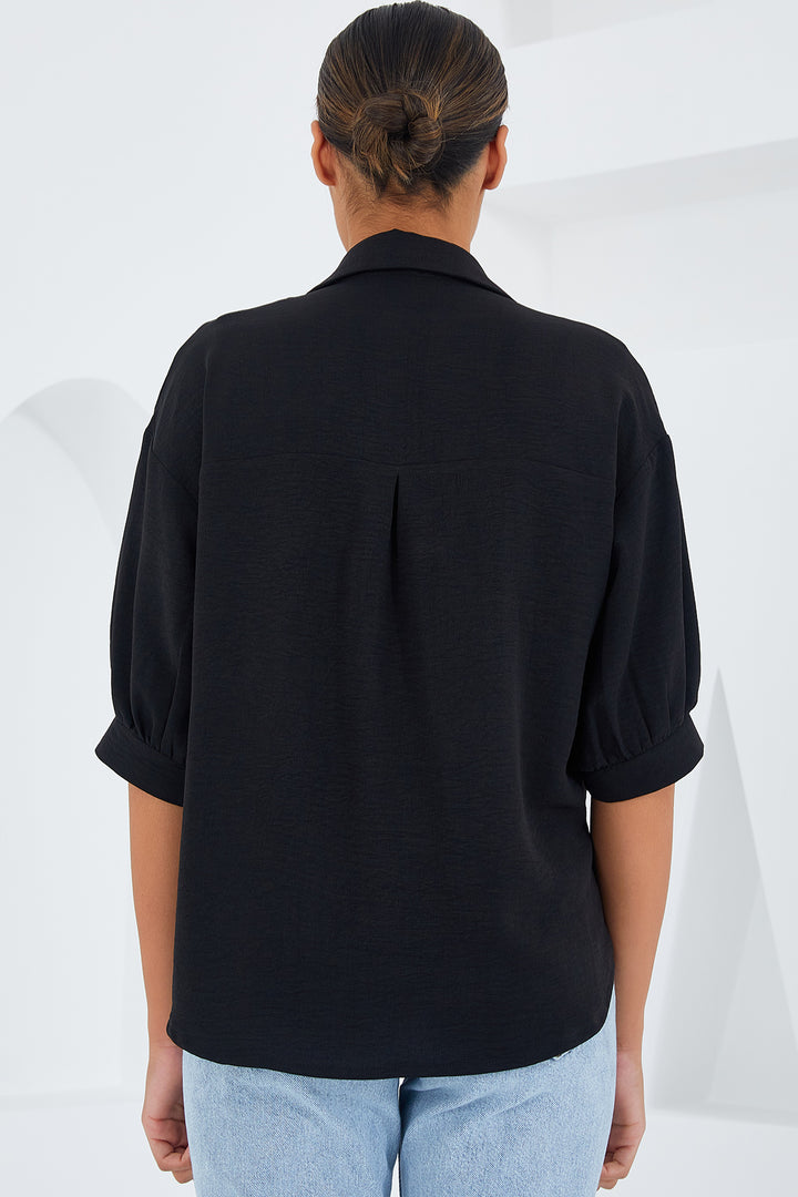 Bigdart Chemise en Lin Oversize à Manches Courtes Noire Femme 20240 - Noir