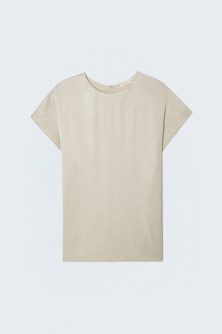 Sateen Blouse à manches courtes - Beige
