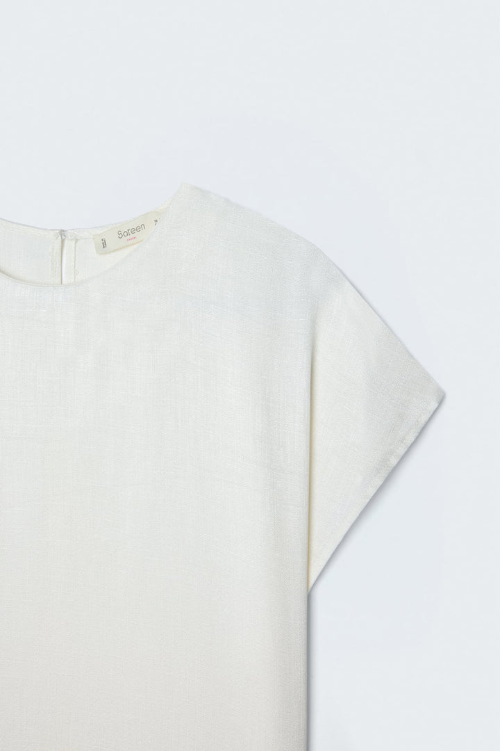 Sateen Blouse à manches courtes - Écru
