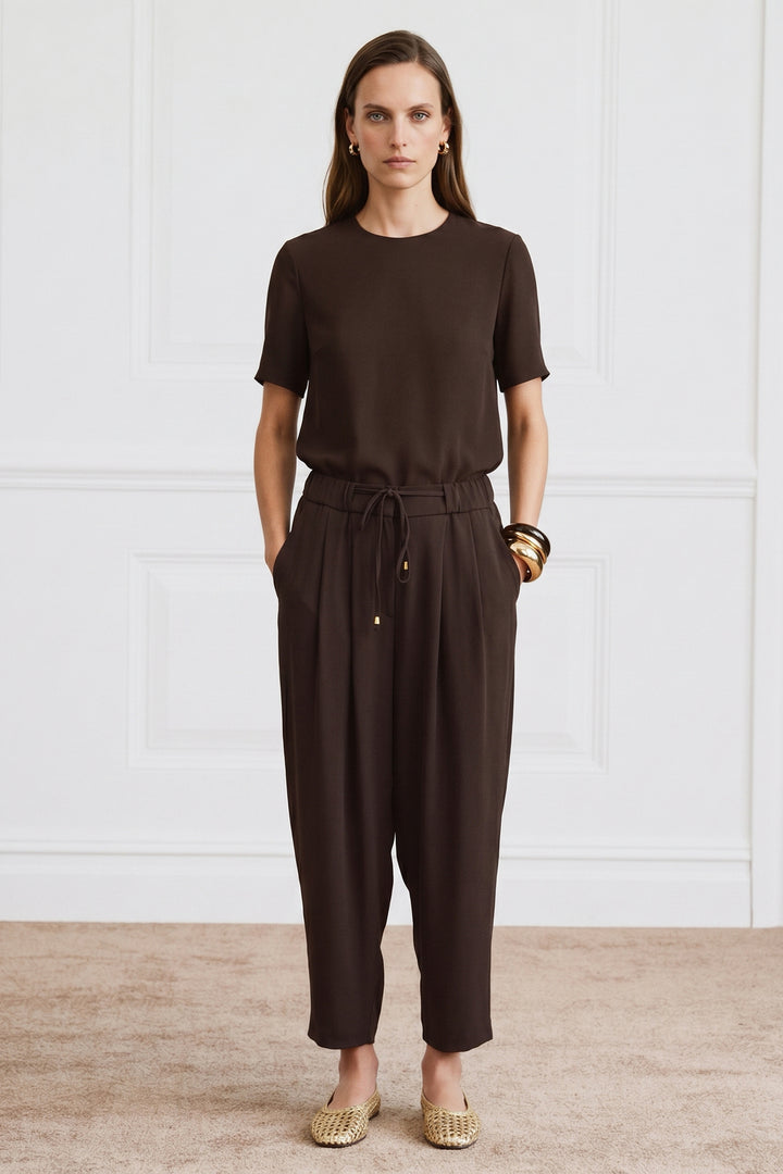 Sateen Blouse à manches courtes - Marron