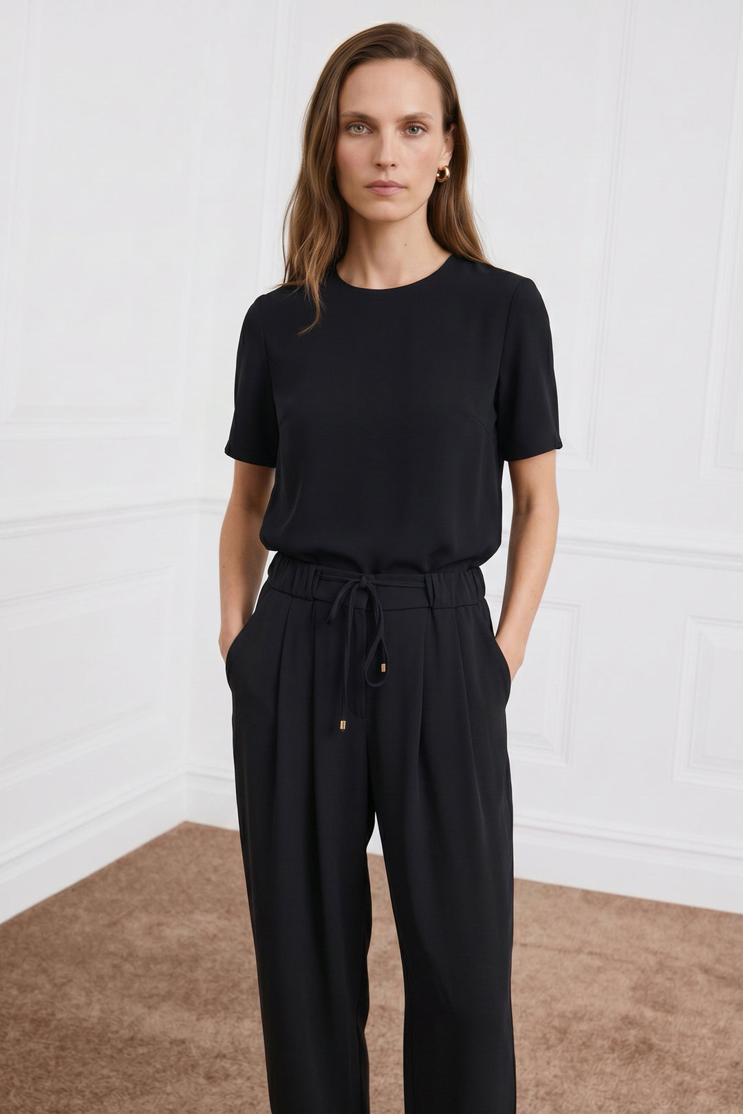 Sateen Blouse à manches courtes - Noir