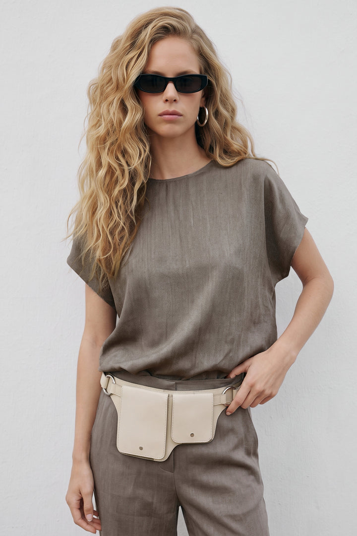 Sateen Blouse à Manches Courtes - Vison