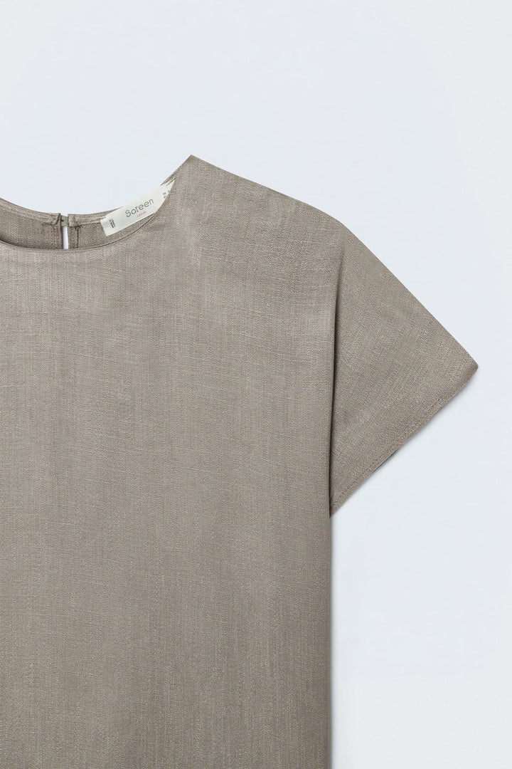 Sateen Blouse à Manches Courtes - Vison