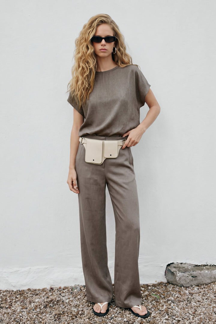 Sateen Blouse à Manches Courtes - Vison