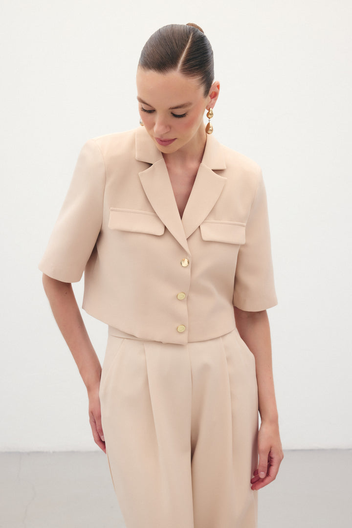 Sateen Veste à Manches Courtes - Beige
