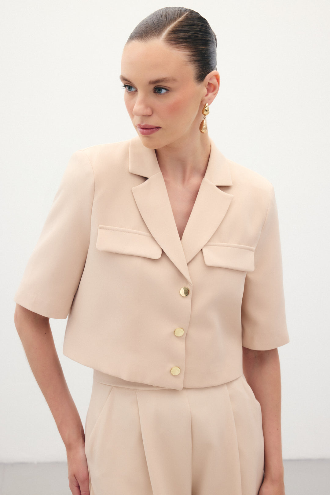 Sateen Veste à Manches Courtes - Beige