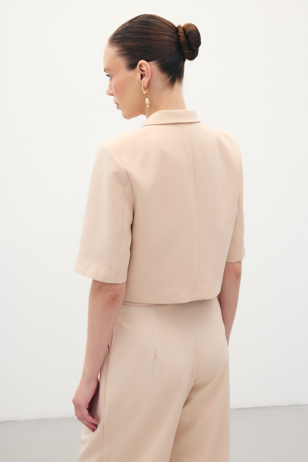 Sateen Veste à Manches Courtes - Beige