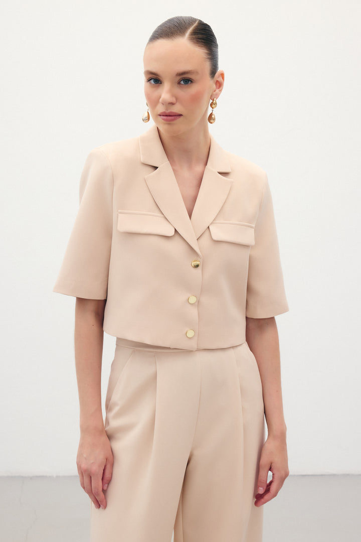 Sateen Veste à Manches Courtes - Beige