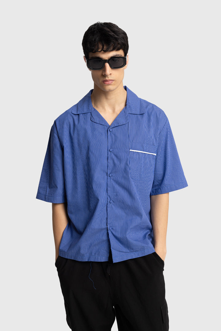 Giesto Chemise à manches courtes rayée - Bleu roi