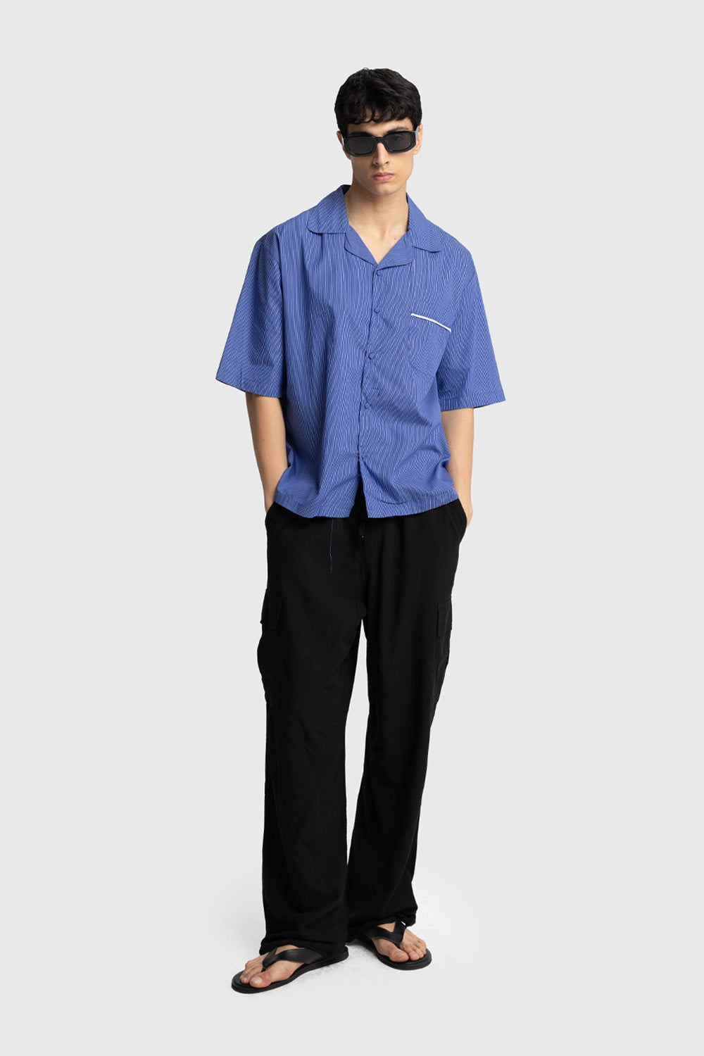 Giesto Chemise à manches courtes rayée - Bleu roi