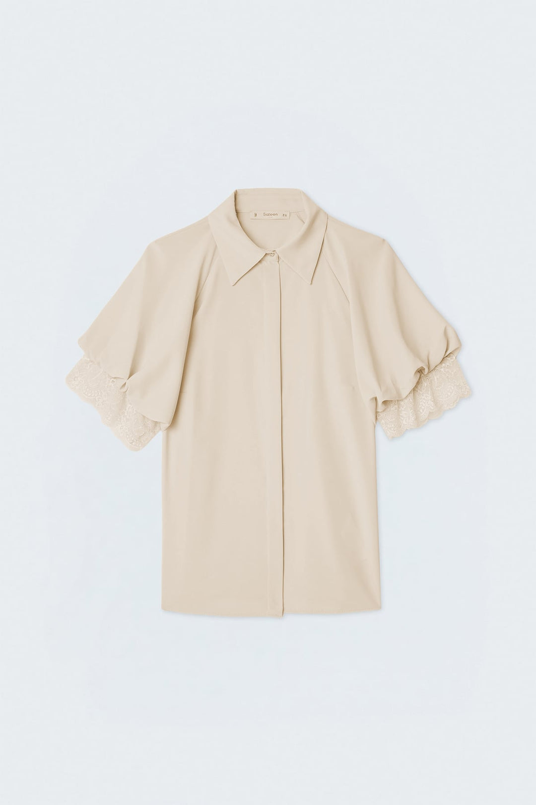 Sateen Chemisier à manches courtes avec détails en dentelle - Beige