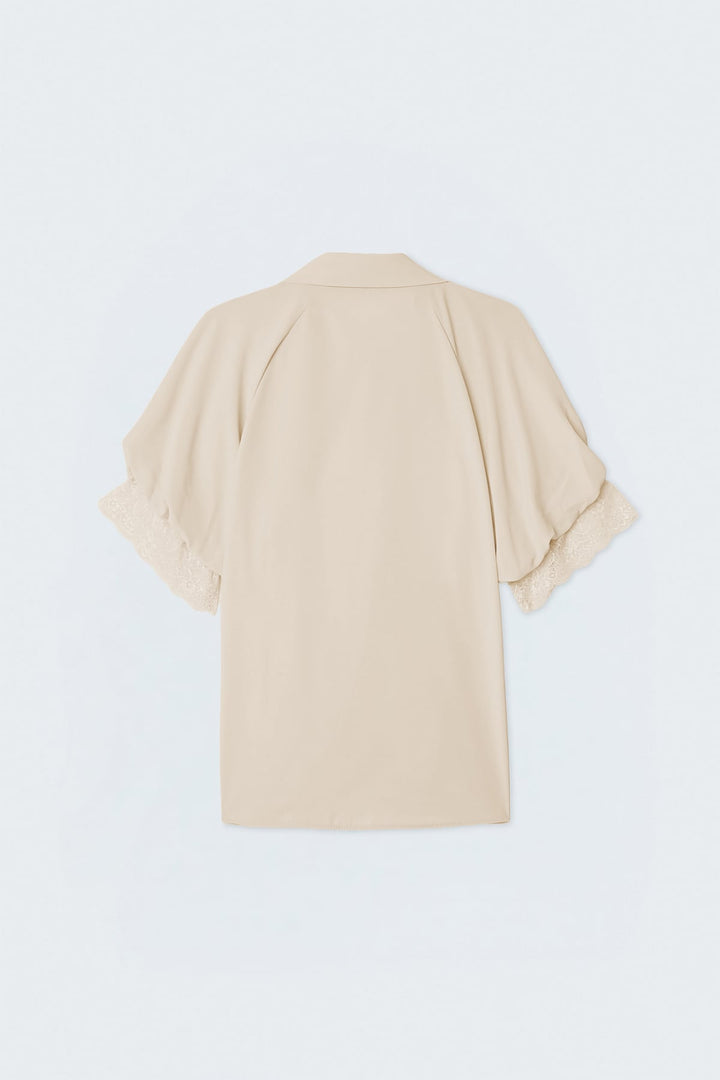 Sateen Chemisier à manches courtes avec détails en dentelle - Beige