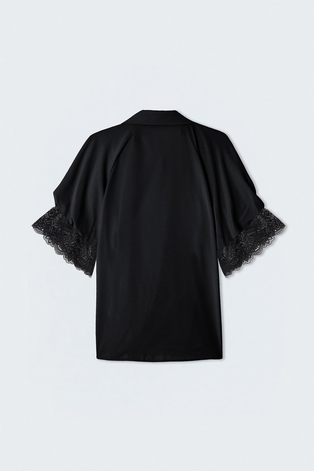 Sateen Chemisier à manches courtes avec détails en dentelle - Noir