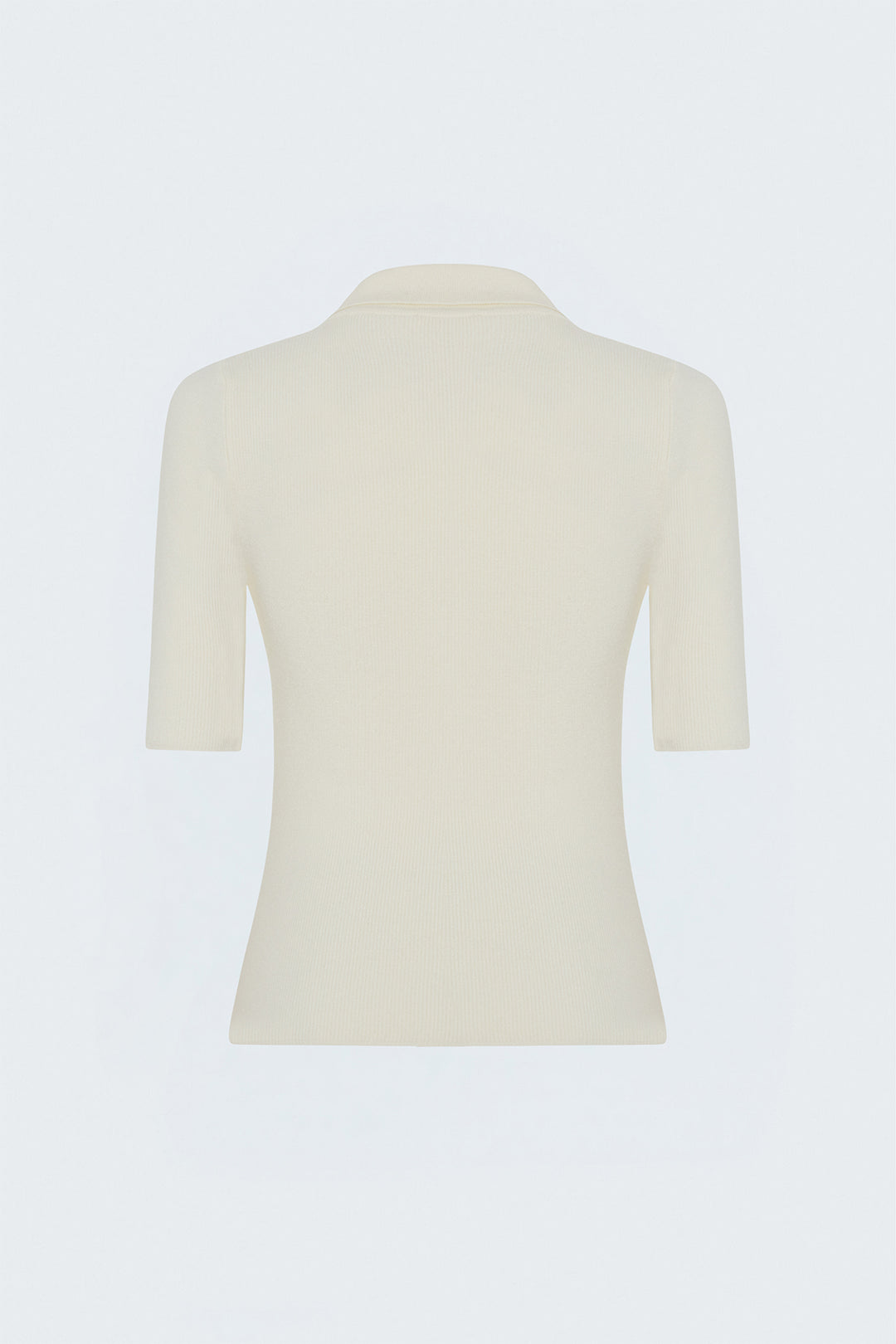 Sateen Tricot Zippé à Manches Courtes - Écru