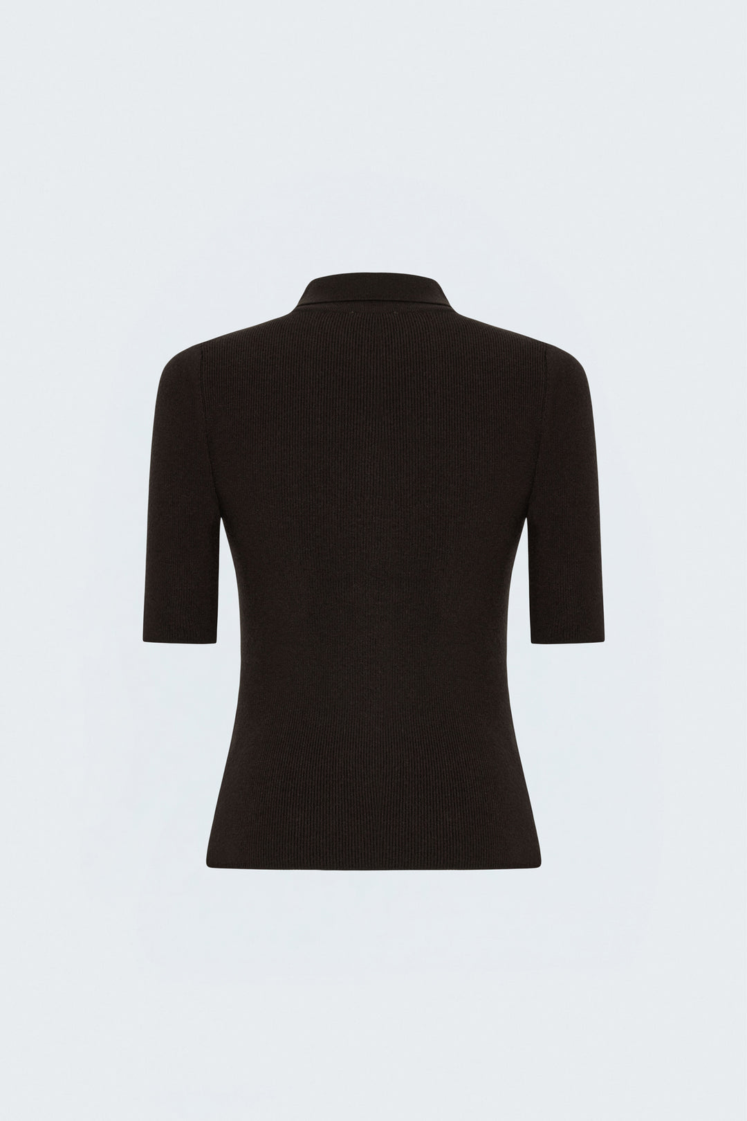 Sateen Tricot Zippé à Manches Courtes - Marron