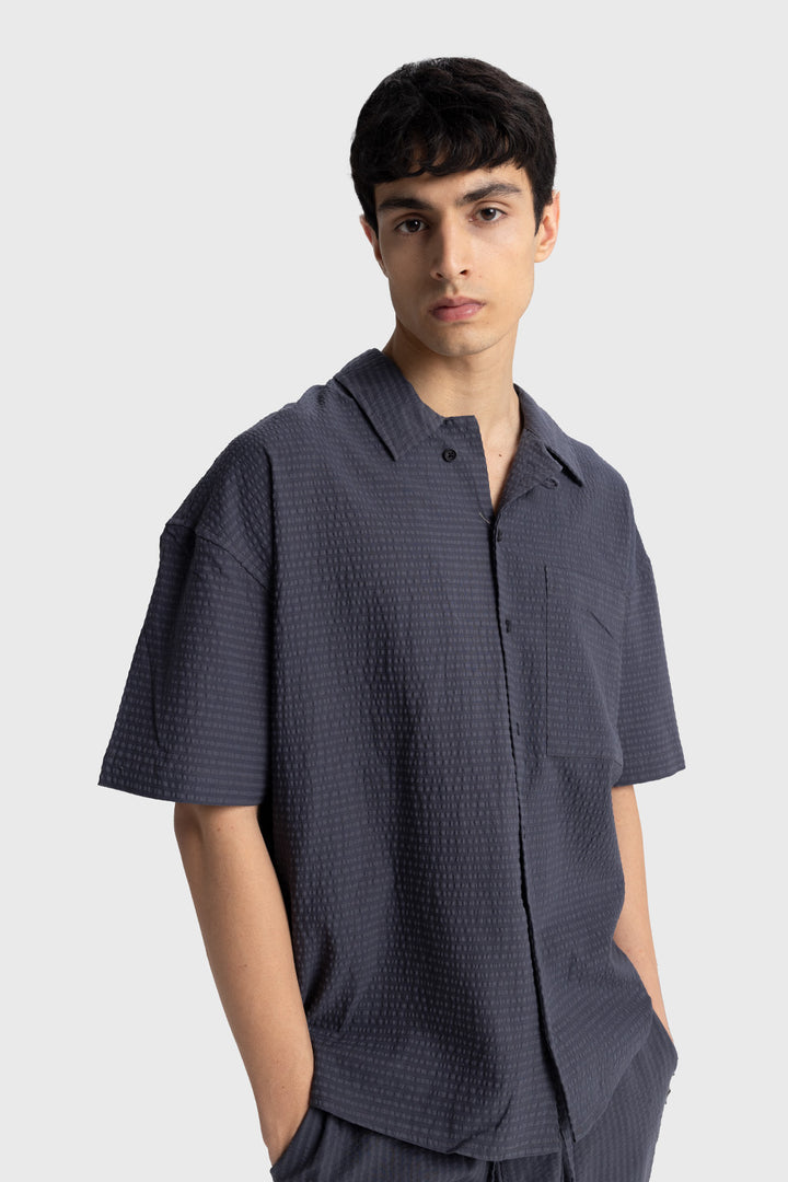 Giesto Chemise Gofre à Manches Courtes - Anthracite
