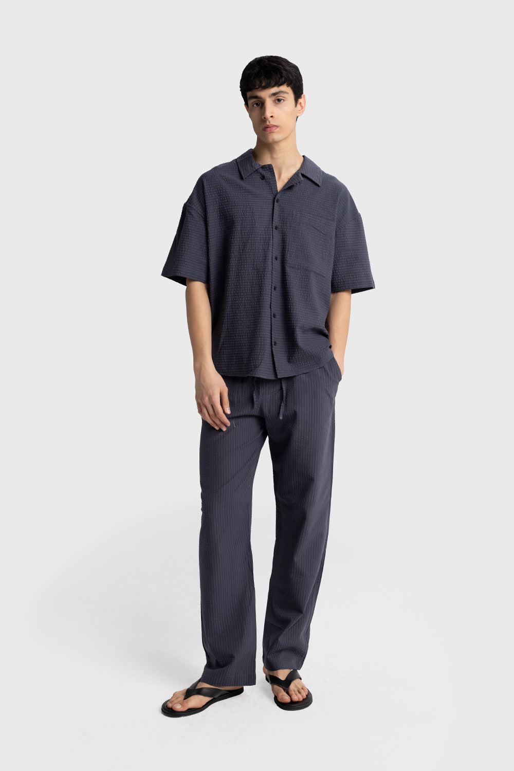 Giesto Chemise gaufrée à manches courtes - Noir
