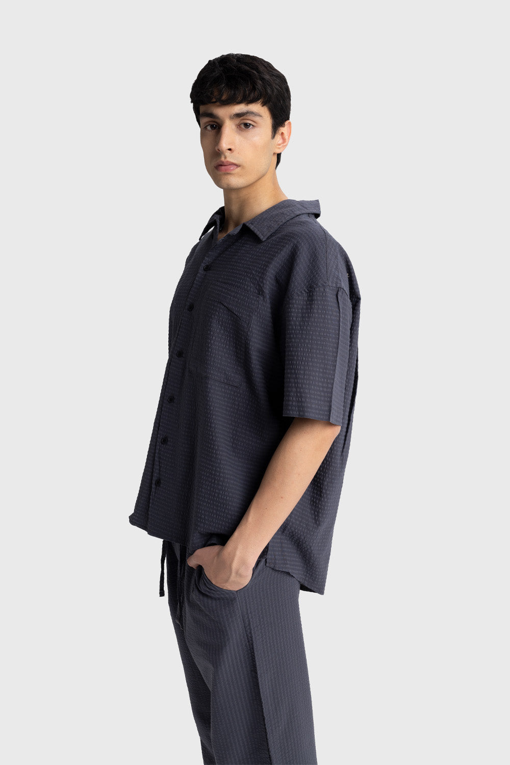 Giesto Chemise Gofre à Manches Courtes - Anthracite