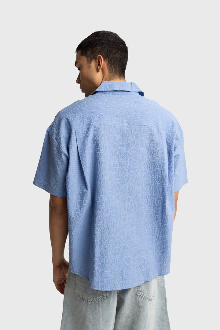 Giesto Chemise Gofre à Manches Courtes - Bleu