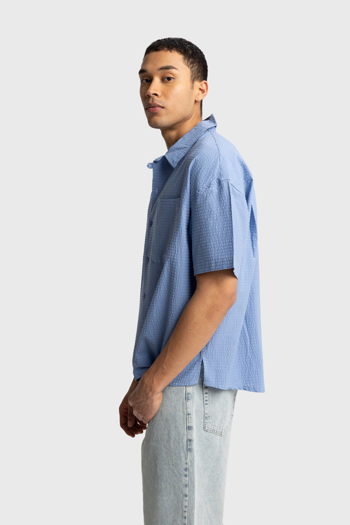 Giesto Chemise Gofre à Manches Courtes - Bleu