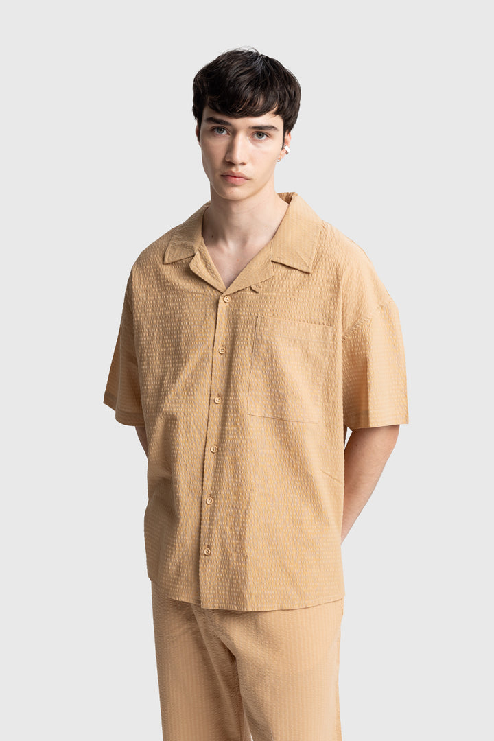 Giesto Chemise Gofre à Manches Courtes - Tabac