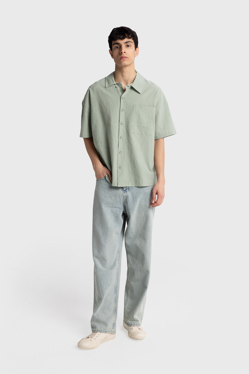 Giesto Chemise en gofre à manches courtes - Menthe