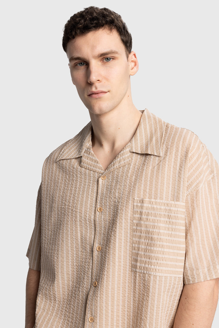 Giesto Chemise à manches courtes en gaufré - Beige