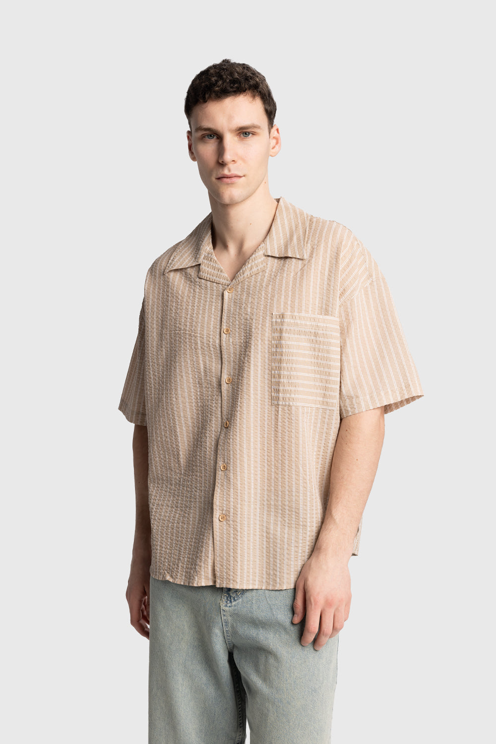 Giesto Chemise à manches courtes en gaufré - Beige