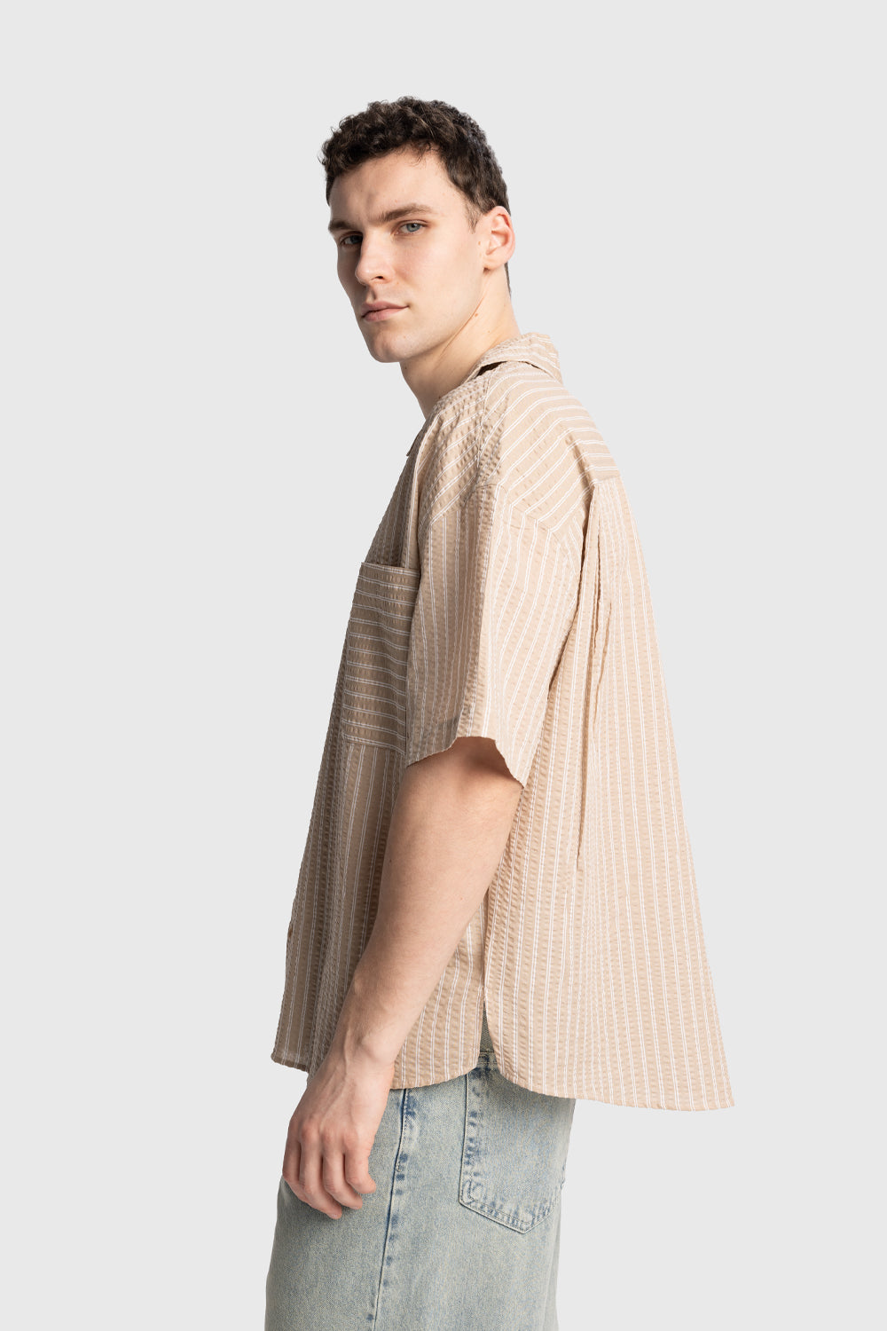 Giesto Chemise à manches courtes en gaufré - Beige