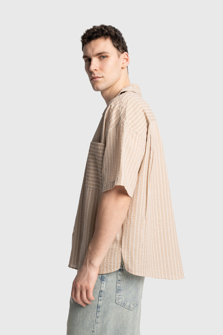 Giesto Chemise à manches courtes en gaufré - Beige