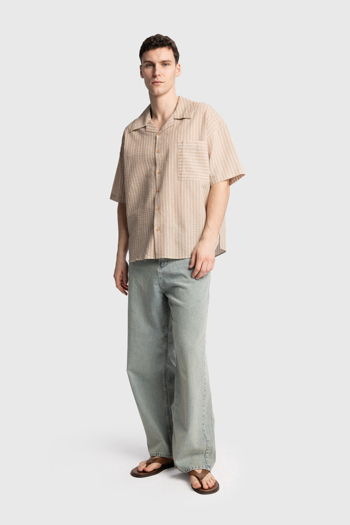Giesto Chemise à manches courtes en gaufré - Beige