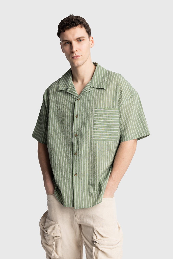 Giesto Chemise à manches courtes en gaufré - Kaki