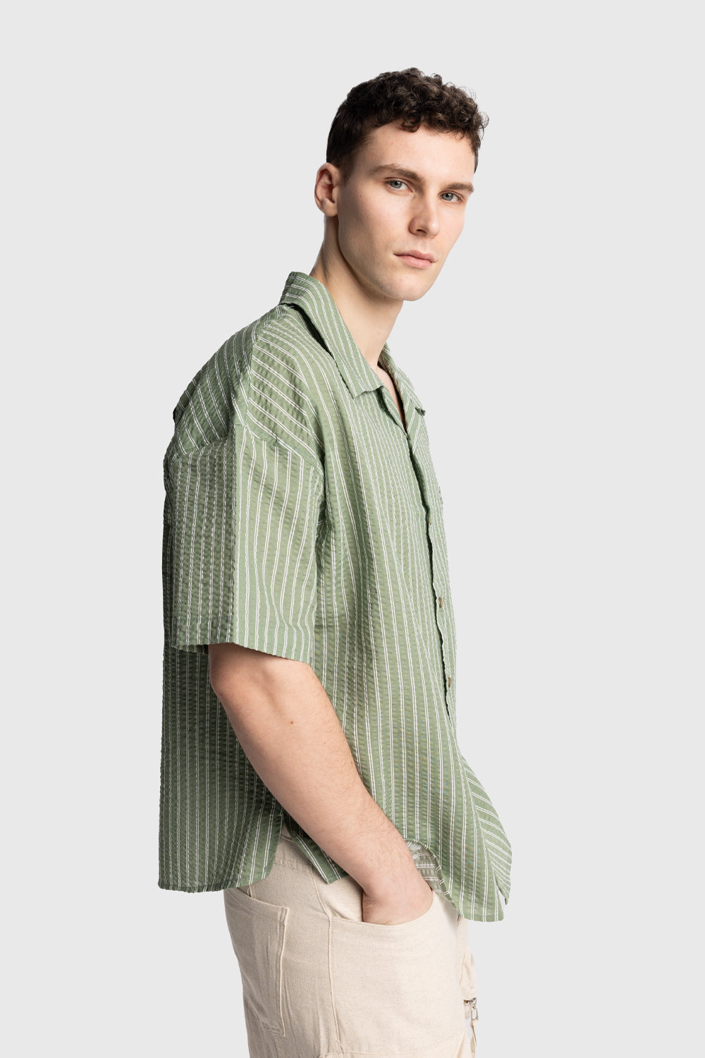 Giesto Chemise à manches courtes en gaufré - Kaki