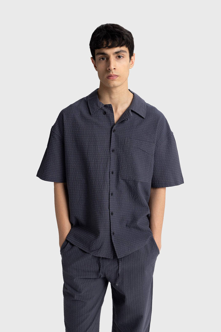 Giesto Chemise gaufrée à manches courtes - Noir
