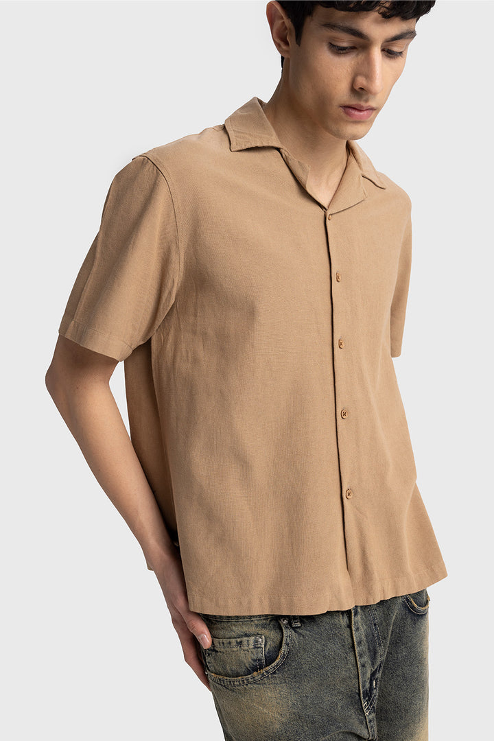 Giesto Chemise en lin à manches courtes - Tabac