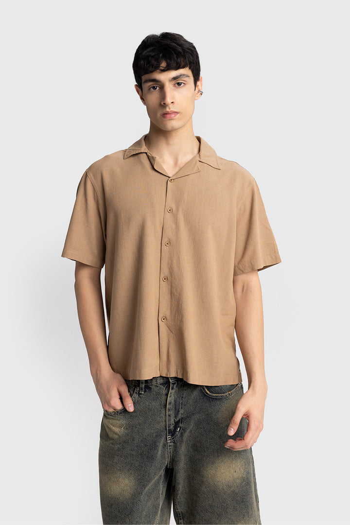 Giesto Chemise en lin à manches courtes - Tabac
