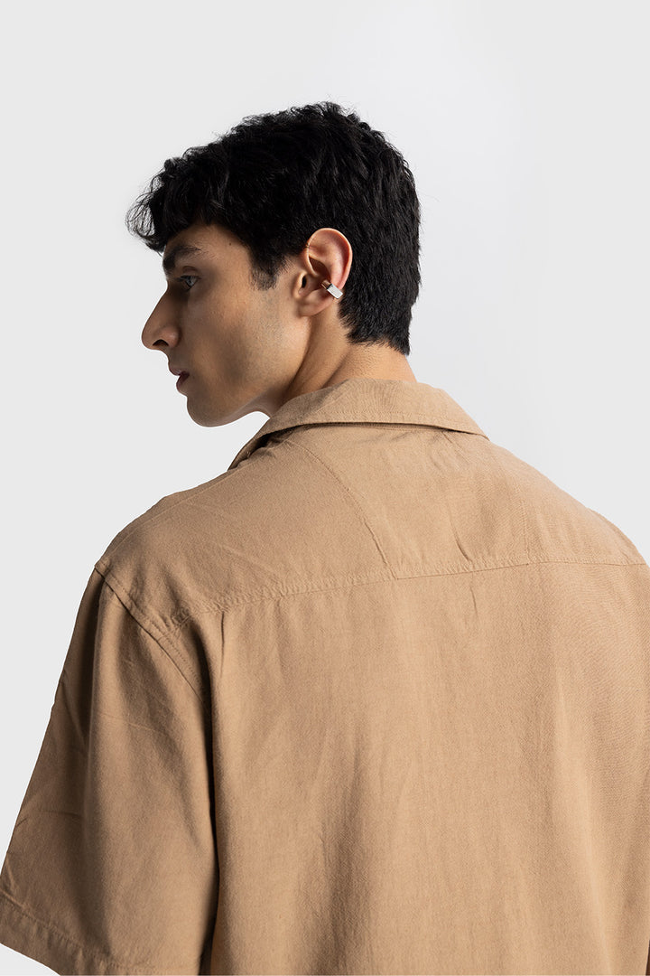 Giesto Chemise en lin à manches courtes - Tabac