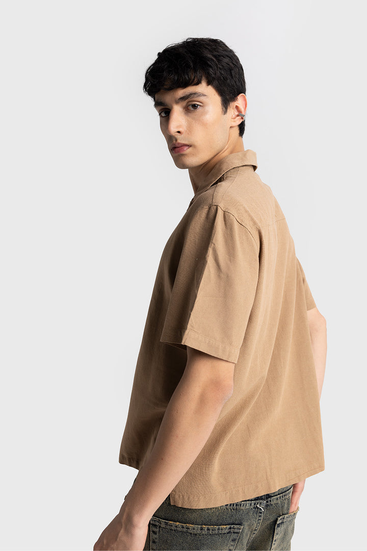 Giesto Chemise en lin à manches courtes - Tabac