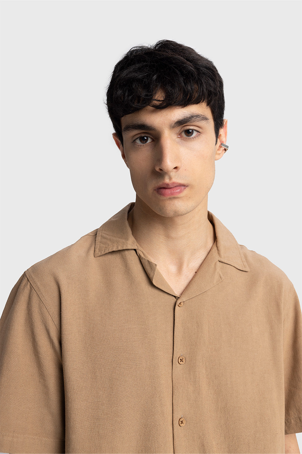 Giesto Chemise en lin à manches courtes - Tabac