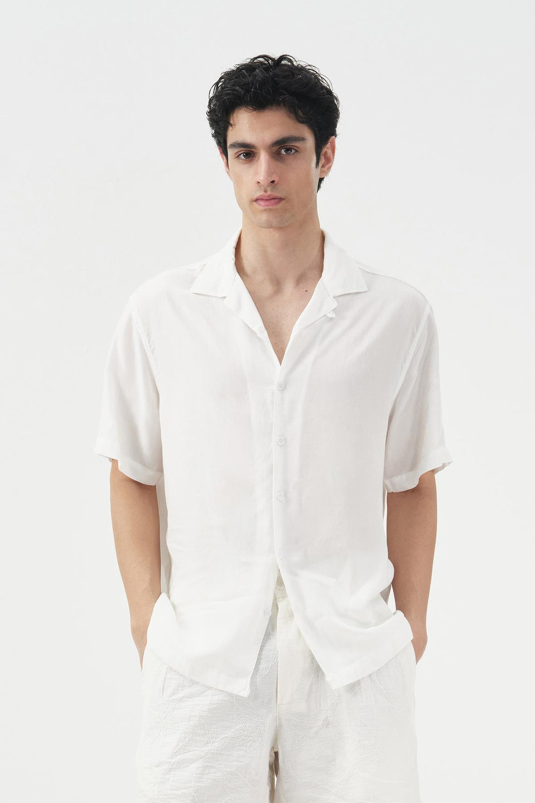 Giesto Chemise classique à manches courtes blanche en tencel - Blanc
