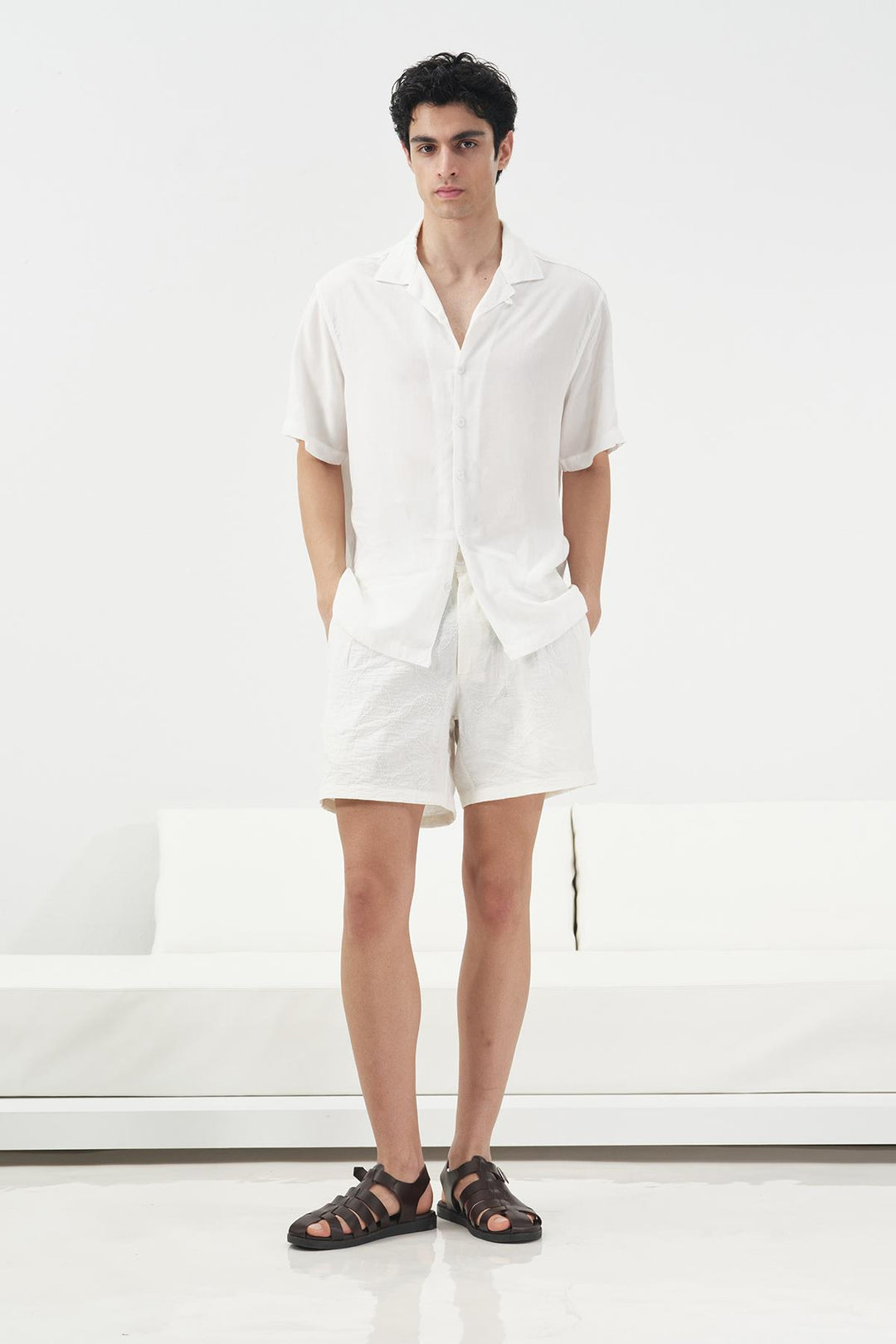 Giesto Chemise classique à manches courtes blanche en tencel - Blanc