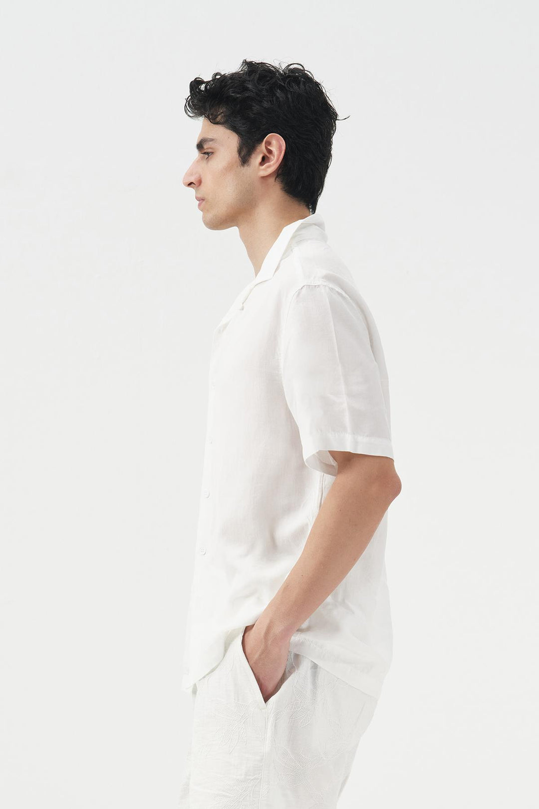 Giesto Chemise classique à manches courtes blanche en tencel - Blanc