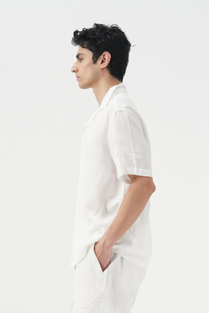 Giesto Chemise classique à manches courtes blanche en tencel - Blanc