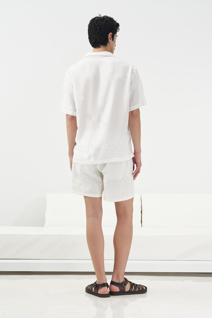 Giesto Chemise classique à manches courtes blanche en tencel - Blanc