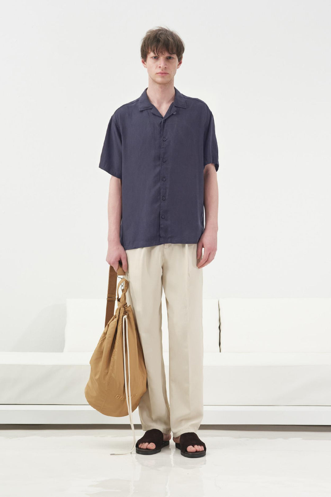 Giesto Chemise classique à manches courtes bleu marine en tencel - Bleu marine