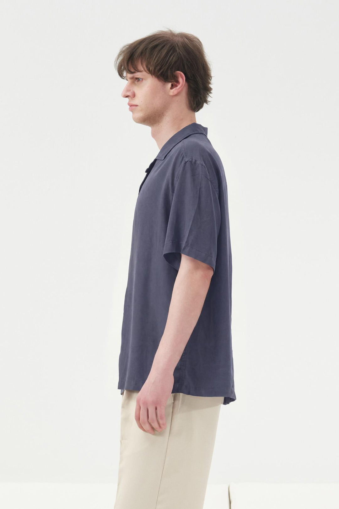 Giesto Chemise classique à manches courtes bleu marine en tencel - Bleu marine
